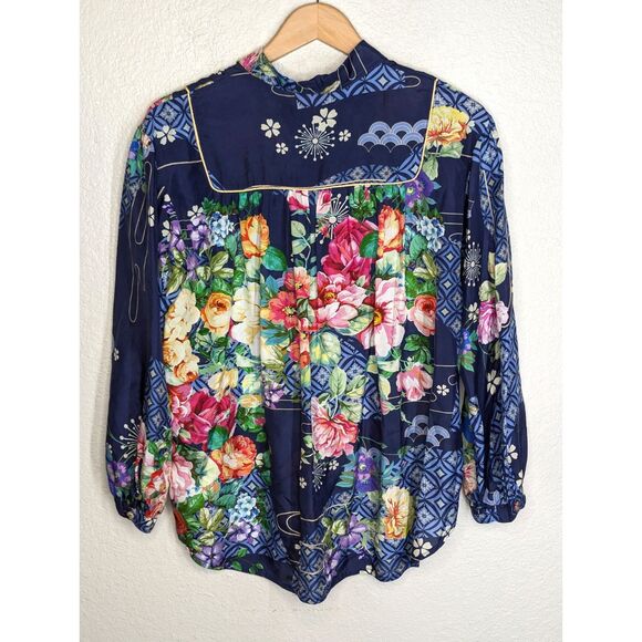 Johnny Was Fanny Ailana 100% Silk Floral Blouse Sz S Boho Chic Flowy C11624B2 - Picture 3 of 9
